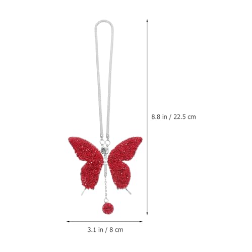 Butterfly Car Hanging Ornament Rhinestone Pendant Rearview Mirror Accessories Red Stainless Steel Car Interior Decoration