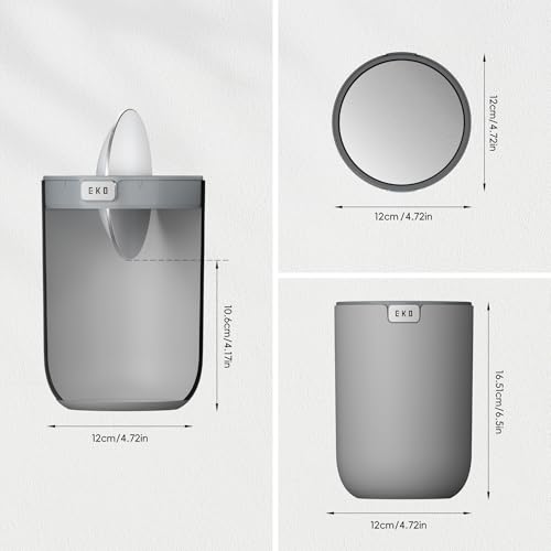 EKO Mini Desk Trash Can with Swing-Top Lid 0.4 Gallon Small Table Round Wastebasket for Office, Home, Car (Grey) - color: Grey, size: Tabletop 1.5 Liters
