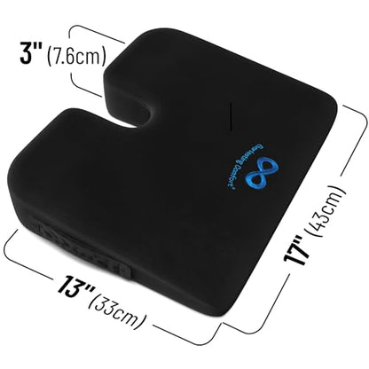 Everlasting Comfort Memory Foam Car Seat Cushion - Tailbone Pain Relief, Driving Seat Cushion for Short People - Office, Wheelchair, Gaming Chair, Travel - Non-Slip, Washable Cover
