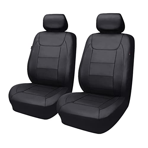 Flying Banner car seat Covers Protects Water Proof Faux Leather Carbon Fiber Fronts Solid Black (Solid Black, Front Pair) - color: Solid Black, size: Front Pair -- 2PCS