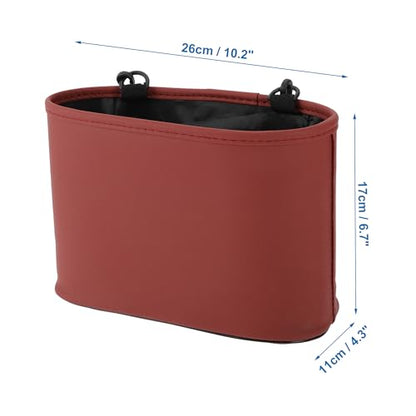 Car Trash Can Portable and Hanging 10.2" Length 4.3" Width 6.7" Height Trash Bin Faux Leather Wine Red 1 Pcs - color: Wine Red