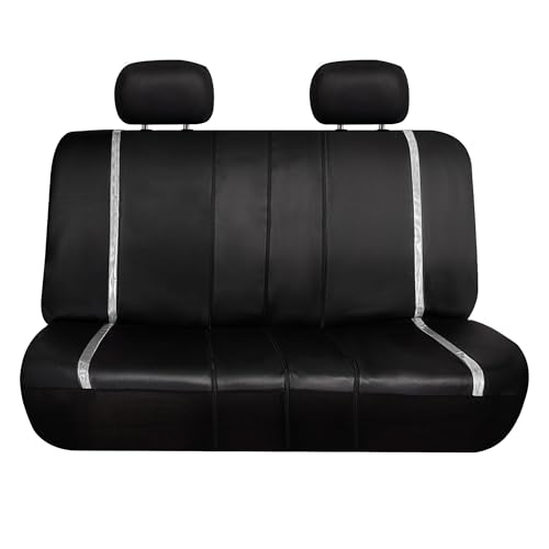 FH Group Galaxy13 Metallic Striped Deluxe Leatherette Car Seat Covers with Matching Carpet Floor Mats – Full Set, Universal Fit, Airbag Compatible for Cars, SUVs & Sedans, White - color: White