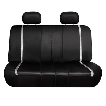 FH Group Galaxy13 Metallic Striped Deluxe Leatherette Car Seat Covers with Matching Carpet Floor Mats – Full Set, Universal Fit, Airbag Compatible for Cars, SUVs & Sedans, White - color: White