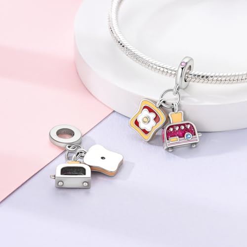 NARMO Charms for Bracelets 925 Sterling Silver Star Dangle Charms Car Keys Lipstick Dangle Charm Beads for Women Bracelets Necklace - color: Roast Toast