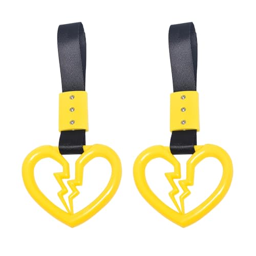 2 PCS Broken Heart Shaped Car Handle Straps Hang Ring Rear Bumper Warning Ring Decorative Subway Train Bus Handle Hand Strap Drift for Car (Yellow) - color: Yellow