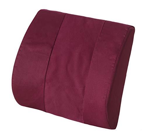 Essential Medical Supply Molded Lumbar Cushion in Navy with Elastic Positioning Strap - Perfect for Office or Car Chairs, Provides Lower Back Support and Comfort - color: Burgundy