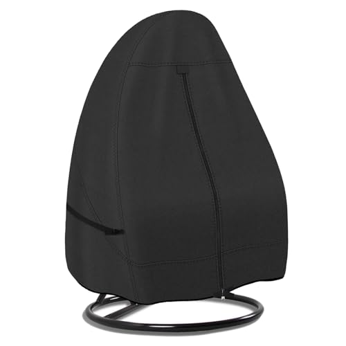 Porch Shield Patio Hanging Egg Chair Cover - 600D Waterproof Outdoor Single Seat Wicker Swing Egg Chair with Stand Protector, Black - color: Black, size: Single Seat - 50"W x 70"H