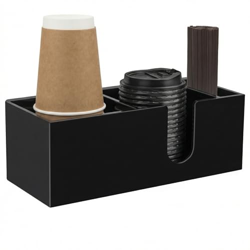 Acrylic Coffee Cup Holder for Countertop, 3-Slot Coffee Bar Organizer for Cups Lids Straws, Black Coffee Station Organizer for Coffee Bar Accessories - color: Black