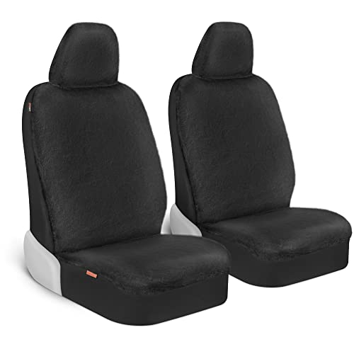 Carbella Sheepskin Car Seat Covers, 2-Pack Faux Fur, Front Seats Only, Cute Automotive Seat Covers For Cars (Black) - color: Black Fur