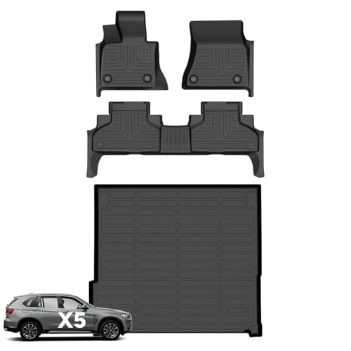 Wayhigh® Floor Mats & Cargo Liner for BMW X5 2014-2018 All Weather TPE Car Mats Waterproof Duty Floor Liners Custom Fit for X5 Accessories - Black - style: 3) For BMW X5 / 2014-2018 / Mats Set