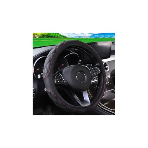 15 Inch Car Leather Steering Wheel Cover, Automotive Accessories Elastic Breathable Anti-Slip Soft Wheel Protector Fits Men and Women, Suitable for SUVs, Trucks, Vehicles and RVs (Black-1) - color: Black-1