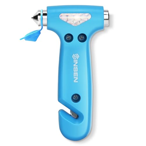 SINSEN Car Safety Hammer, Automotive Window Breaker and Seatbelt Cutter for Women, Roadside Emergency Kit, 3 in 1 Escape Tools, Road Trip Essential and Must Haves (1, Blue) - color: Blue, size: 1