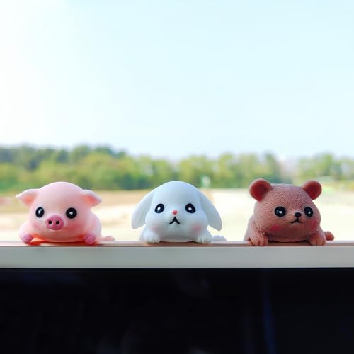 Cute Animal Rear View Mirror Accessories, Car Center Screen Decoration Dashboard Ornament, Car Accessories Interior for Women/Men Computer Monitor Decor - style: Pig+Rabbit+Bear
