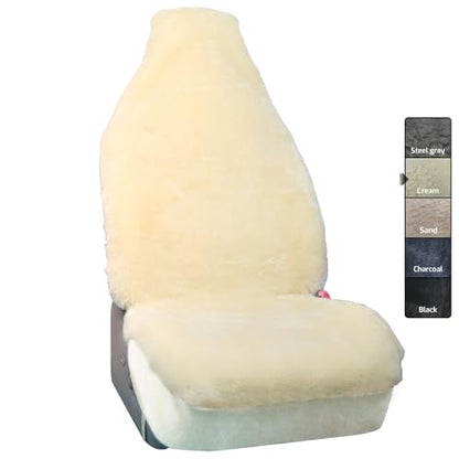 Aegis Cover Sheepskin Car Seat Cover Genuine Australian Merino Wool Front Seat Cover Luxury Dense Pelt Universal Fit for Most SUVs, Trucks, Bucket-Style, 54 X 22 Inches (Cream) - color: Cream