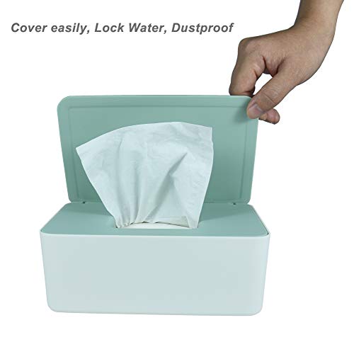 Diaper Wipes Dispenser, Tissue Storage Box Case, Wet Wipe Dispenser Holder with Lid for Home, Office, Cars (Green) - color: Green Lid, White Box