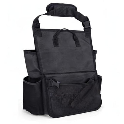 LUXJA Car Front Seat Organizer with Cover and Laptop Sleeve, Car Seat Organizer with Back Adjustable Straps, Black - color: Black