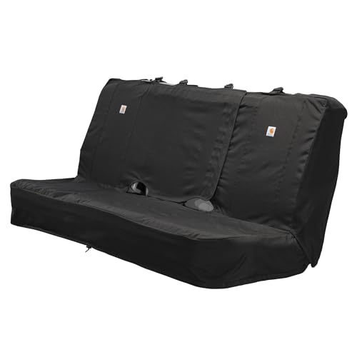 Carhartt Universal Nylon Duck Canvas Automotive Bench Seat Covers, Durable Fitted Full-Size Bench Seat Protection with Rain Defender, Black - color: Black
