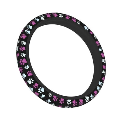 Paw Prints Steering Wheel Cover - Purple Dog Paws Steering Wheel Cover Universal 15 Inch Non-Slip Breathable Neoprene Car Accessory for Women Men Steering Wheel Protector - color: Purple Dog Paws