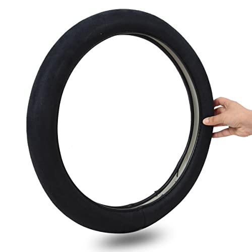 CAR Pass Black Faux Suede 14.5-15 Inch Memory Foam Steering Wheel Covers Breathable Anti-Slip Odorless Steering Wheel Universal Fit for Men Women - color: Black