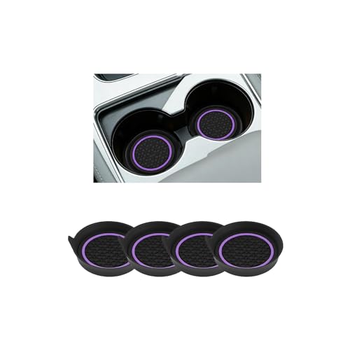4PCS Car Cup Holder Coasters, Dustproof Non-Slip Vehicle Water Bottle Mat Insert Cushion, Shockproof Auto Interior Drink Cup Holder Decor Pad, Universal Fit (Purple) - color: Purple