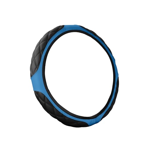 15 Inch Car Leather Steering Wheel Cover, Automotive Accessories Elastic Breathable Anti-Slip Soft Wheel Protector Fits Men and Women, Suitable for SUVs, Trucks, Vehicles and RVs (Blue) - color: Blue