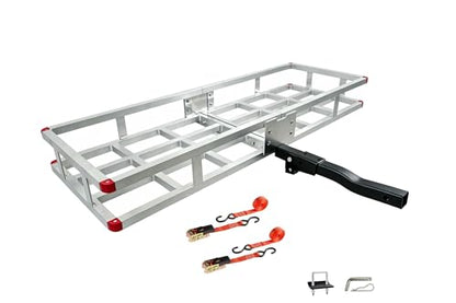 Aluminum Hitch Cargo Carrier 500 lbs Capacity - Folding Luggage Rack for SUV, Car, Truck - Fits 2" Receiver with Powder Coated Angled Shank - 60 x 20 x7 Rustproof Hitch Mount Cargo Basket - color: Aluminum 60x20x7 inch