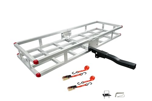 Aluminum Hitch Cargo Carrier 500 lbs Capacity - Folding Luggage Rack for SUV, Car, Truck - Fits 2" Receiver with Powder Coated Angled Shank - 60 x 20 x7 Rustproof Hitch Mount Cargo Basket - color: Aluminum 60x20x7 inch
