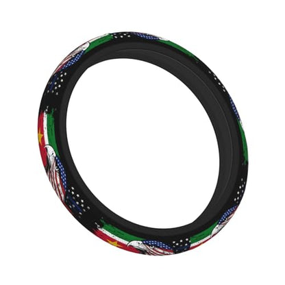 Suriname Surinamese Flag America Eagle Breathable Neoprene Steering Wheel Cover - Anti-Slip Floral Design Universal Fit for Cars/Trucks/Suvs (14.5"-15" Inch) - color: Suriname Surinamese Flag America Eagle