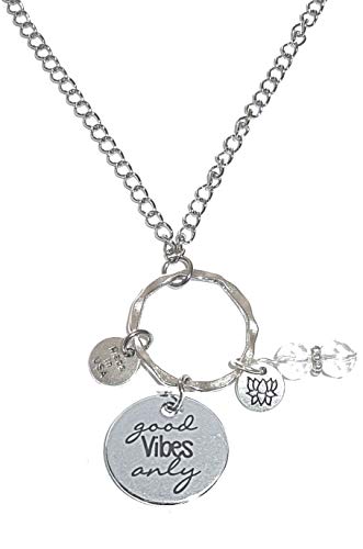 Rear View Mirror Car Charm Ornament, Sun Catcher, Hanging Pendant, Stainless Steel Chain and Crystal Accents, Packaged in a Gift Bag (Good Vibes Only) - size: Good Vibes Only
