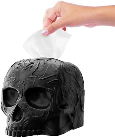 Gothic Skull Tissue Box Cover – Heavyweight Square Tissue Holder – Won’t Move When Pulling a Tissue – Black Home & Bathroom Décor – Home Gift for Women & Men, Goth, Horror - color: Black