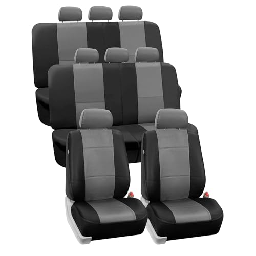 FH Group Car Seat Covers PU Leather 3 Row 8 Seater Car Seat Covers, Airbag Compatible and Split Bench - Fit Most Car, Truck, SUV, & Van Black/Gray - color: Grey, style: 8 Seater