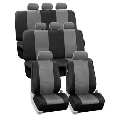 FH Group Car Seat Covers PU Leather 3 Row 8 Seater Car Seat Covers, Airbag Compatible and Split Bench - Fit Most Car, Truck, SUV, & Van Black/Gray - color: Grey, style: 8 Seater
