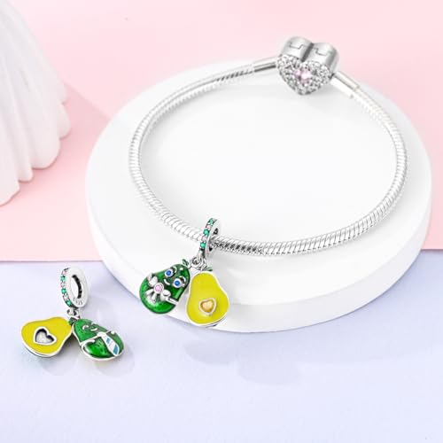 NARMO Charms for Bracelets 925 Sterling Silver Star Dangle Charms Car Keys Lipstick Dangle Charm Beads for Women Bracelets Necklace - color: Avocado