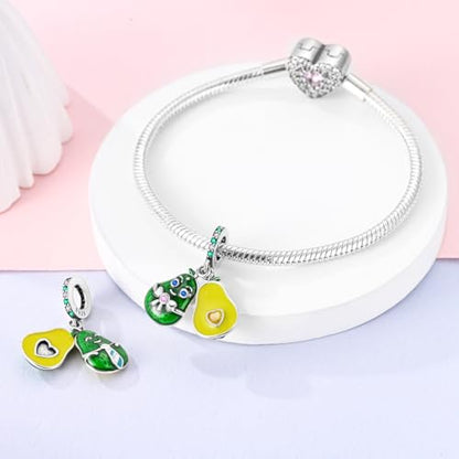NARMO Charms for Bracelets 925 Sterling Silver Star Dangle Charms Car Keys Lipstick Dangle Charm Beads for Women Bracelets Necklace - color: Avocado