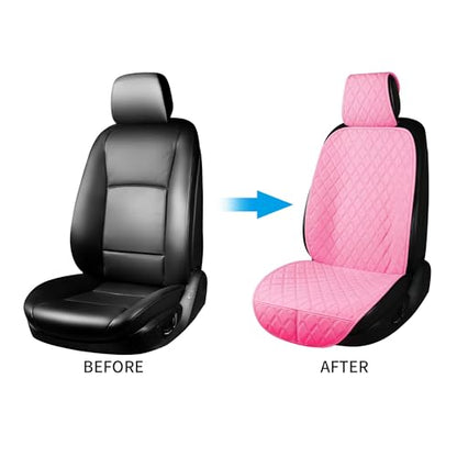 2PCS Linen Front Seat Covers for Cars Sideless Seat Covers Breathable Cloth Fabric Car Seat Protector Universal Fit Most Automotive, SUV, Trucks, Van(Pink) - color: LINEN PINK