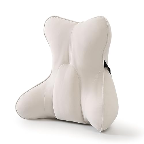 Lumbar Support Pillow(Pat. Pend) – Multi-Functional Ergonomic Back Cushion for Sofa Chair, Car Seat & Sofa, Reading Pillow with Firm Multi-Zone Support to Relieve Lower Back Pain, Misty White