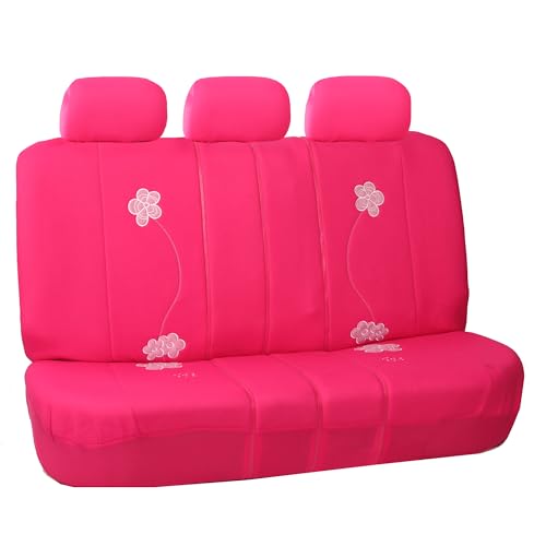 FH Group Floral Embroidery Car Seat Covers - Universal Fit, Split Bench Rear Seat, Washable Seat Cover for SUV, Sedan, Van, Rear Set, Pink - color: Pink Floral, size: Rear Set