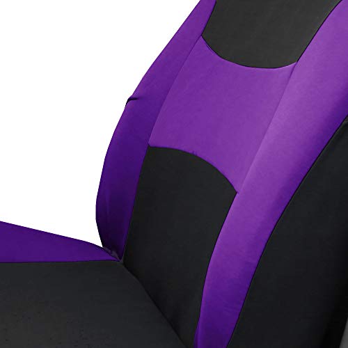 FH Group Light & Breezy Cloth Car Seat Covers, 7 Seater Three Row Set- Airbag & Split Ready -Universal for Cars Trucks and SUVs (Purple/Black) - color: Purple