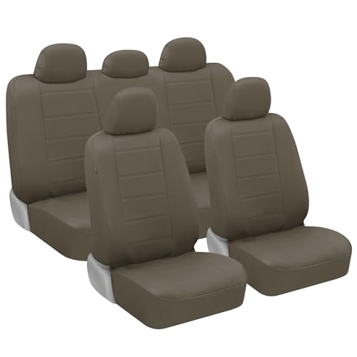 BDK 9-Piece Beige Leather Car Seat Cover Full Set, Front Seat Cover and Rear Bench Seat Cover, Universal Fit Car Seat Covers for Cars Trucks SUVs Vans, Complete Full Coverage Protection For Vehicles - color: Beige, size: Full Set Seat Covers