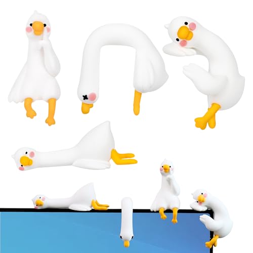 Cute Computer Monitor Decor, Monitor Buddy – 4 Mini Resin Goose Figurines for Car Dashboard Decorations, Rear View Mirror, Office Desk Decor & Desk Accessories - Fun Lazy Duck Computer Decoration - color: Goose, size: 4 Pack