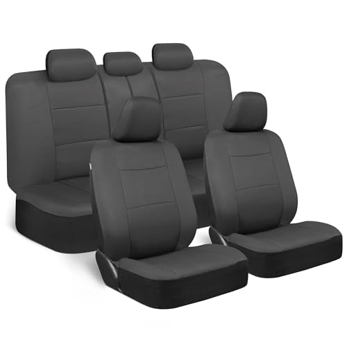 BDK PolyPro Car Seat Covers Full Set in Solid Charcoal – Front and Rear Split Bench Seat Covers for Cars, Easy to Install, Accessories for Auto Trucks Van SUV - color: Solid Gray