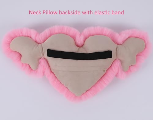 Fuzzy Heart Wings Car Headrest Pillow 1 PCS-Cute Neck Pillow Head Rest Cushion for Gaming Chair Office Chair - color: 01-Pink