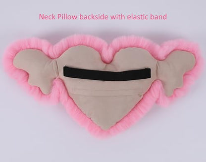 Fuzzy Heart Wings Car Headrest Pillow 1 PCS-Cute Neck Pillow Head Rest Cushion for Gaming Chair Office Chair - color: 01-Pink