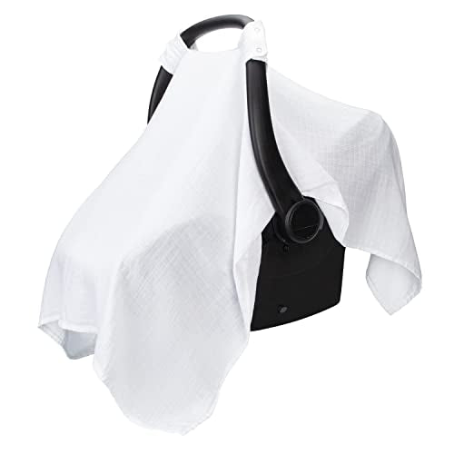 Comfy Cubs Baby Car Seat Cover - Soft, Breathable Bamboo Rayon and Muslin Cotton Blend - Lightweight Canopy for Sun, Bug, and Comfort Protection - Large Size Infant Seat Cover in White Design - color: White