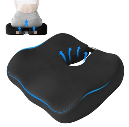 Extra-Dense Seat Cushions for Office Chairs, Orthopedic Seat Cushion for Desk Chair, Car, Wheelchair, Ergonomic Sciatica Support, Hip & Tailbone Pain Relief Cushion for Long Sitting (Black)