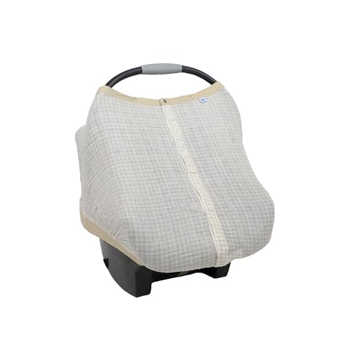 Little Unicorn Baby Car Seat Canopy | Soft & Breathable Muslin Fabric | Magnetic Closure Cover & Universal Fit | for Protection & Privacy | Nursing Cover (Tan Gingham) - color: Tan Gingham