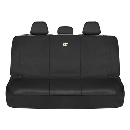 CAT Flexfit Black Rear Seat Cover for Cars, SUVs & Mid-Size Pickup Trucks - Durable 60/40 Split Rear Bench Seat Protector, Back Seat Cover, Interior Auto Accessory, Not for Full-Size Pickup Trucks - color: Rear Seat Solid Black, style: Rear Seats
