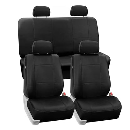 FH Group Full Set Faux Leather Car Seat Covers - Universal Fit, Low Back Front Seat Covers, Solid Back Seat Cover, Easy to Clean, Seat Cover for SUV, Sedan, Van, Black - color: Black, style: Full Set