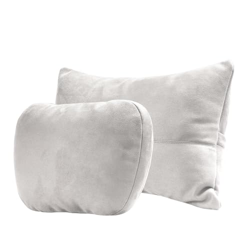 Kwak's Car Headrest Pillow & Lumbar Support Set Neck Pillow 2-Level Height Adjustment, Removable Washable Cover, Neck Pillow for Car Driving Comfort (Grey) - color: Grey