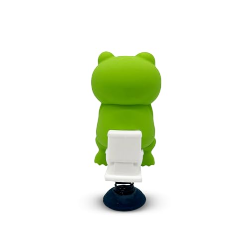 Frog on Toilet Dashboard Dancer – Hilarious Bobblehead Frog Scrolling on Phone – Funny Car Dashboard Toy – Soft Plastic with Adhesive Pad – Cute, Quirky Gag Gift for Drivers, & Office Desks